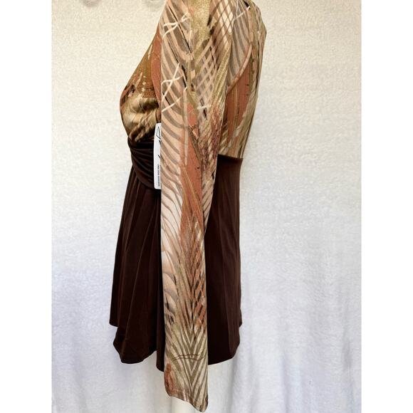 NWT Vintage 1990's Linda Segal Brown V Neck Long Sleeve Top Women's Medium - Picture 5 of 9